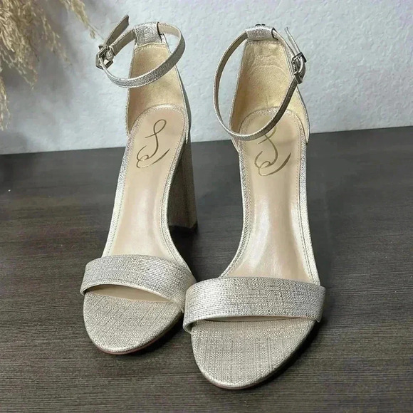 Sam Edelman Yaro Heels Pewter Metallic Champagne Gold Sandals - Picture 2 of 10